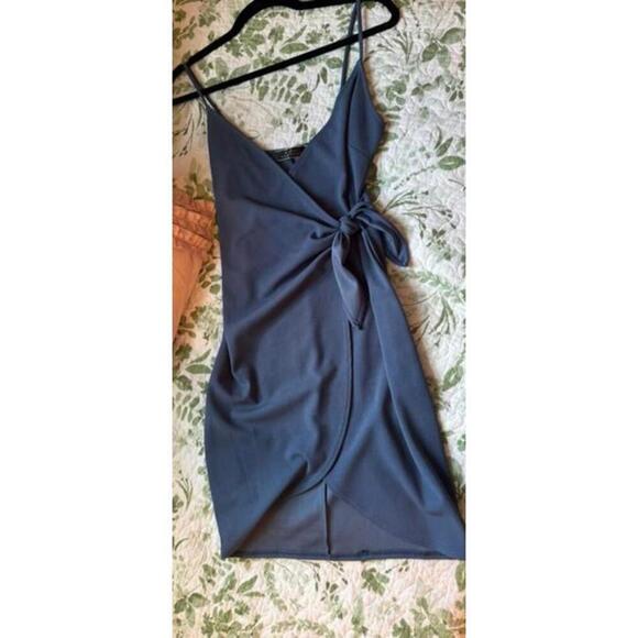 BLUE CRUSH Blue Tie Front Dress - S - Minimalist Slip Style, Feminine Chic Mini - Picture 1 of 4